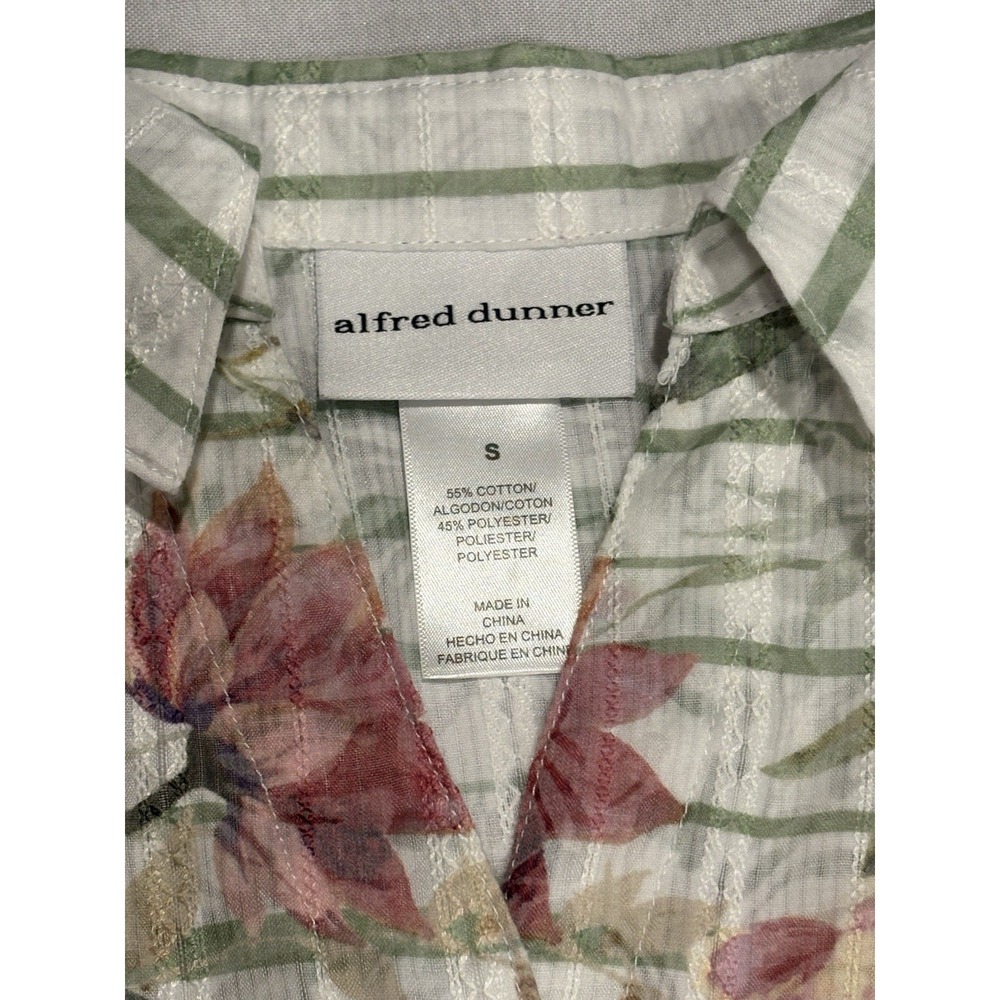 Alfred Dunner Woman's Striped Floral Blouse Semi-Sheer 3/4 Sleeve Size S Vintage - Picture 10 of 11